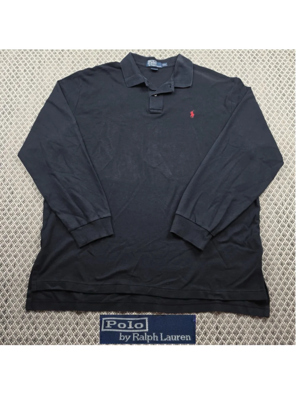 Polo Ralph Lauren Mens XXL Black Long Sleeve Polo Shirt Red Pony Cotton